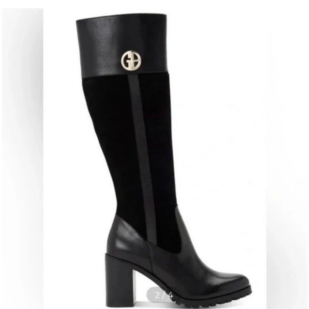 Giani Bernini Women's Black Kaidyn Leather & Suede Heel Riding Boots Size 7 New